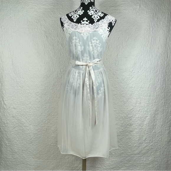 🔥Vintage 50s-60s Miss Siren Sheer Peach & Pink Midi Nightgown Lingerie Size S - Picture 5 of 12